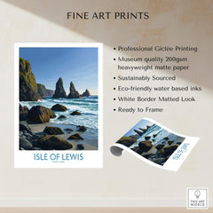 Isle of Lewis Scotland Poster | Dramatic Coastal Rock Canvas Print featuring coastal rocks and ocean waves in vibrant colors.