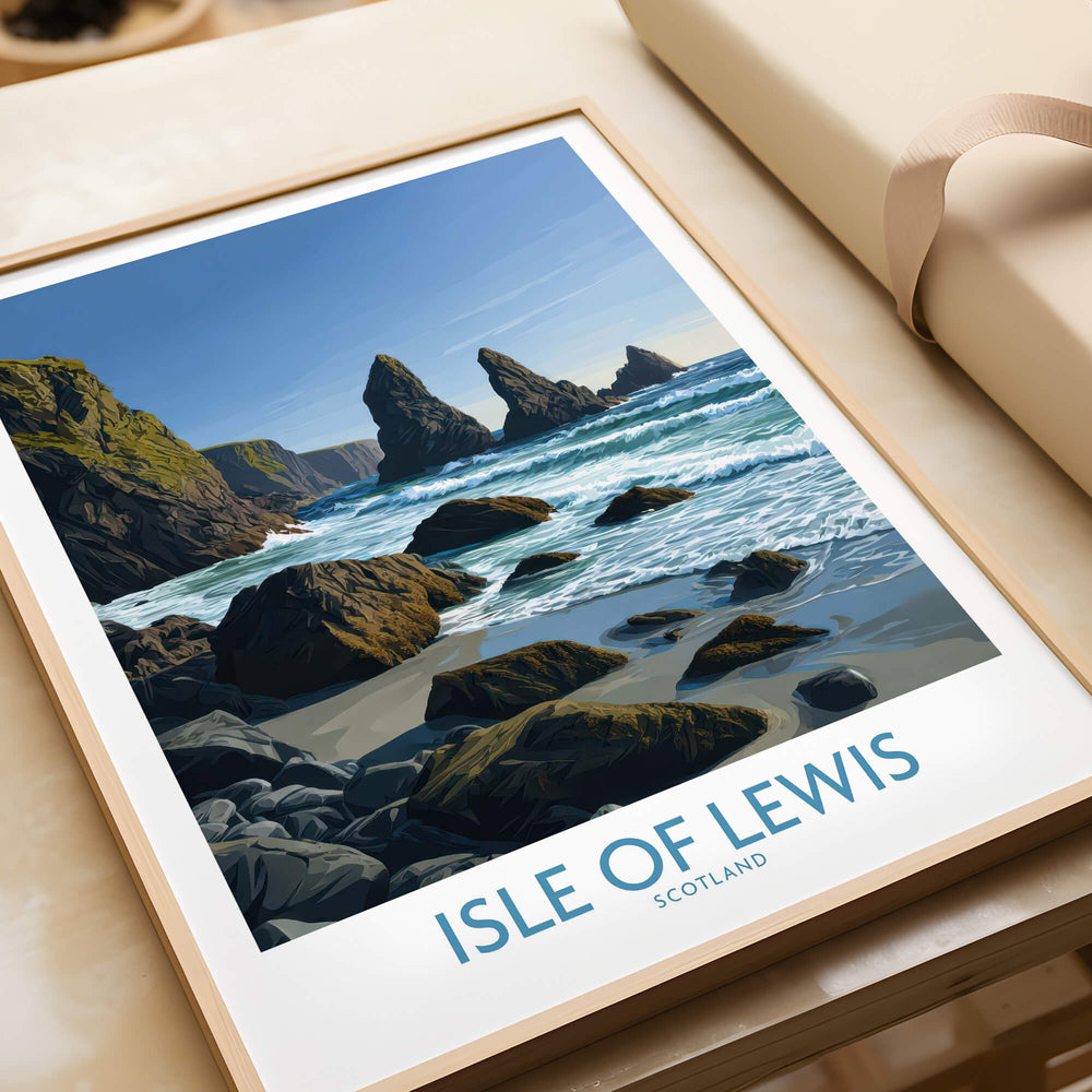 Isle of Lewis Scotland Poster | Dramatic Coastal Rock Canvas Print featuring stunning coastal scenery and rocky formations.