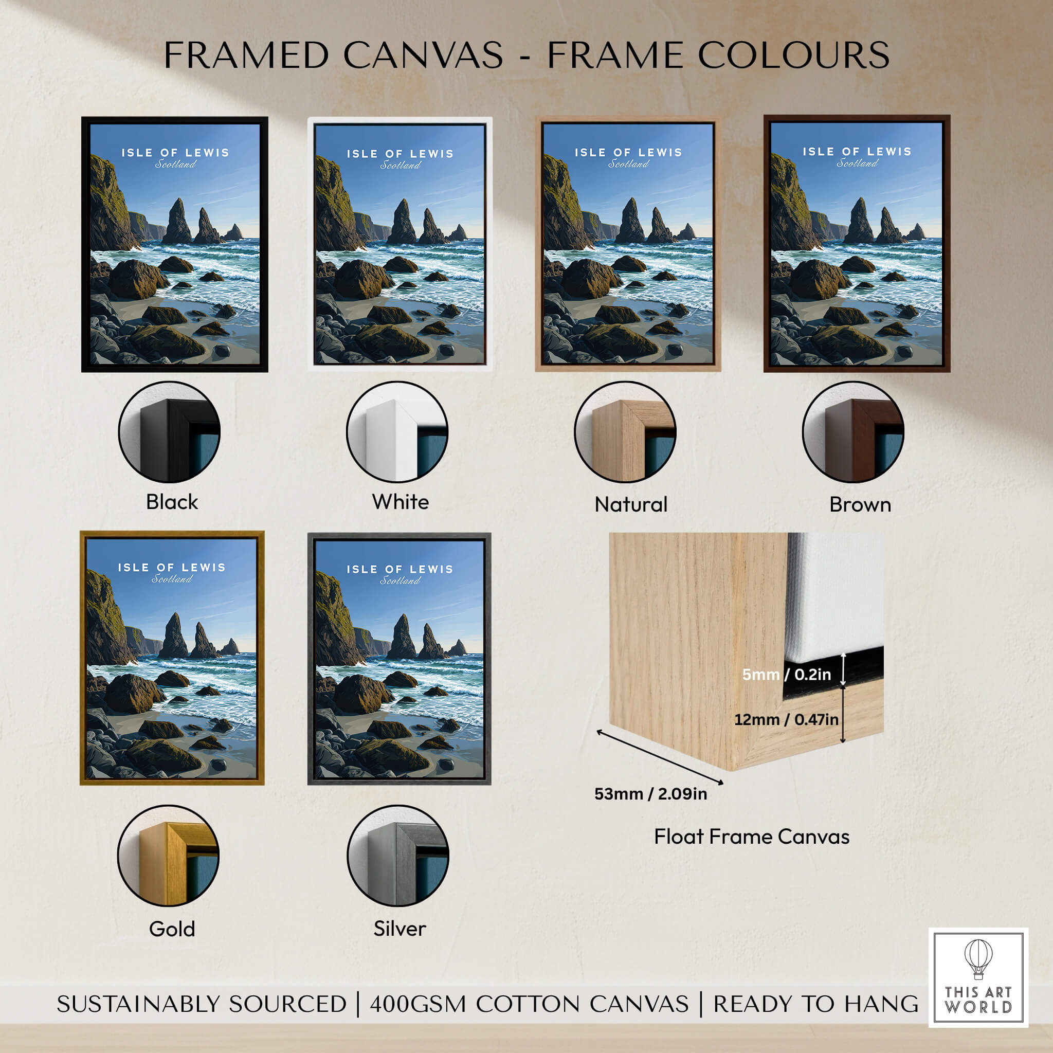 Isle of Lewis Scotland Wall Art Print | Mangersta Stacks Travel Poster framed in various color options.