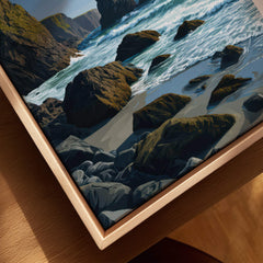 Isle of Lewis Scotland Wall Art Print | Mangersta Stacks Travel Poster featuring dramatic coastal rocks and waves.