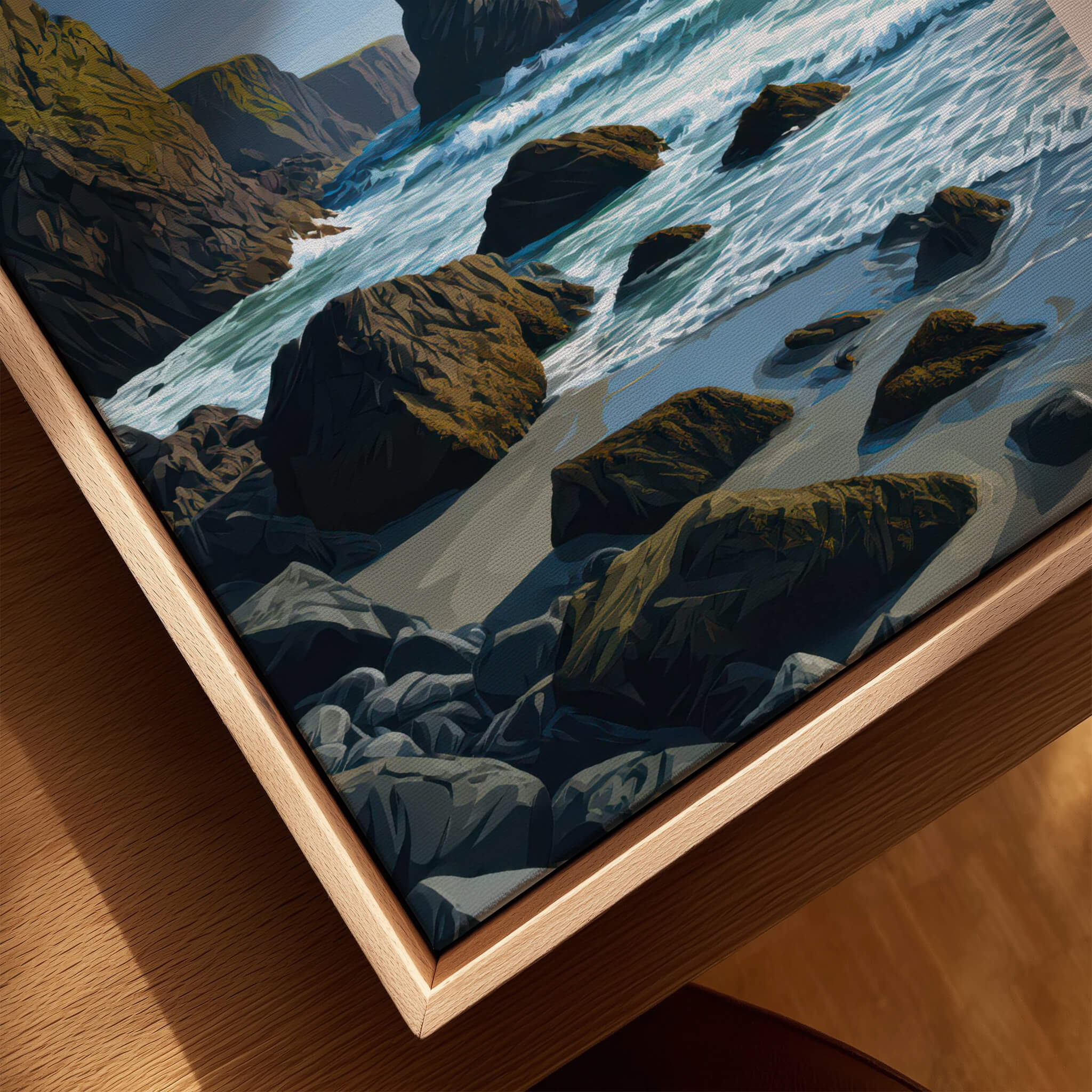 Isle of Lewis Scotland Wall Art Print | Mangersta Stacks Travel Poster featuring dramatic coastal rocks and waves.