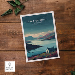 Isle of Mull Poster Scotland Print - Serene Scottish Wall Art showcasing tranquil landscapes and serene beauty.