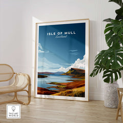 Isle of Mull Scotland Coastal Panorama Poster - Scottish Landscape Print in a modern interior setting.