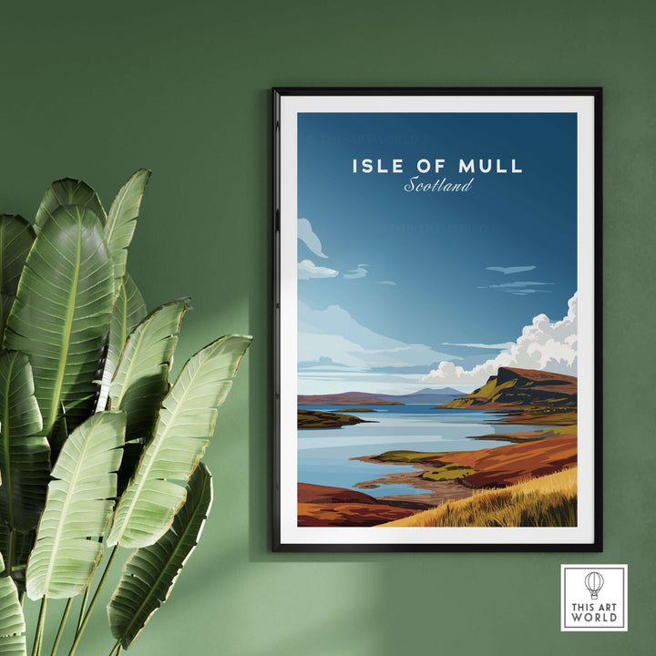 Isle of Mull Scotland coastal panorama poster showcasing scenic cliffs and waters, perfect for home decor.