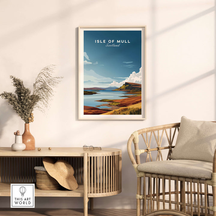 Isle of Mull Coastal Panorama poster in a stylish interior showcasing Scotland's breathtaking landscape.