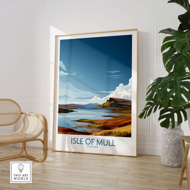 Isle of Mull wall art print showcasing Scotland's stunning coastline and highlands in a modern frame.
