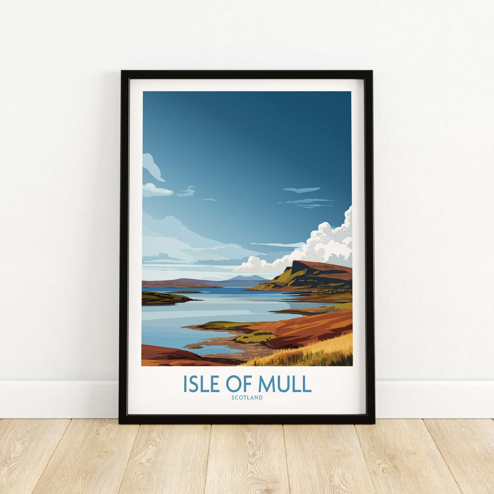 Isle of Mull Scotland wall art print showcasing the Highland coast's dramatic landscapes and vibrant colors.