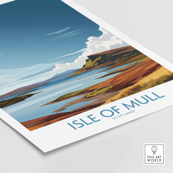 Isle of Mull Scotland wall art print showcasing rugged coastline and dramatic landscapes.