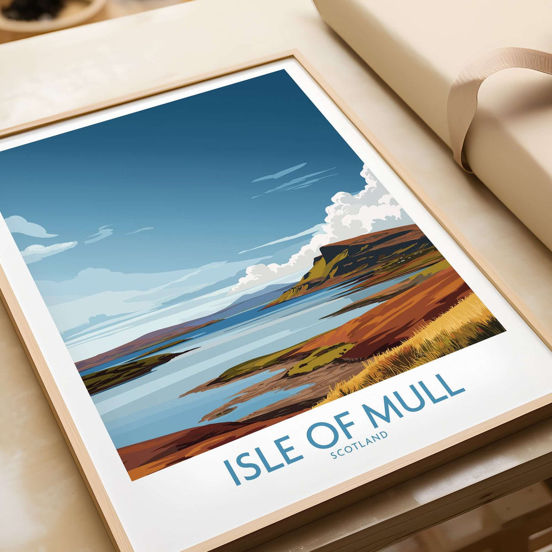 Isle of Mull wall art featuring a scenic coastal view in Scotland with vibrant colors and dramatic landscape.