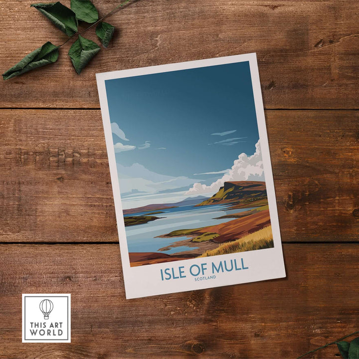 Isle of Mull Scotland art print showcasing dramatic coastal landscape and vibrant sky, perfect for travel lovers.