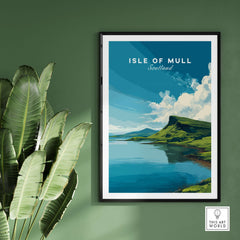 Isle of Mull Scotland Loch & Cliffside Poster - Vibrant Green Landscape Art