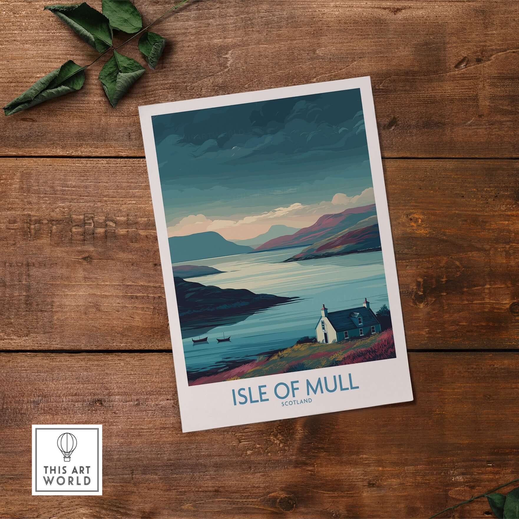 Isle of Mull Scotland Misty Landscape Wall Art - Rural Scotland Decor showcasing serene waters and hills.