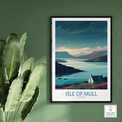 Isle of Mull Scotland Misty Landscape Wall Art - Rural Scotland Decor showcasing serene waters and mountains.
