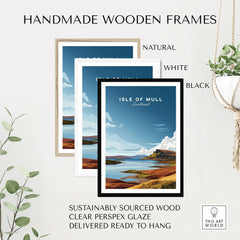 Isle of Mull Scotland Coastal Panorama Poster - Scottish Landscape Print displayed in handmade wooden frames.