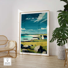 Isle of Tiree Hebridean Sea View Print | Scottish Island Wall Art displayed in a bright living room setting.