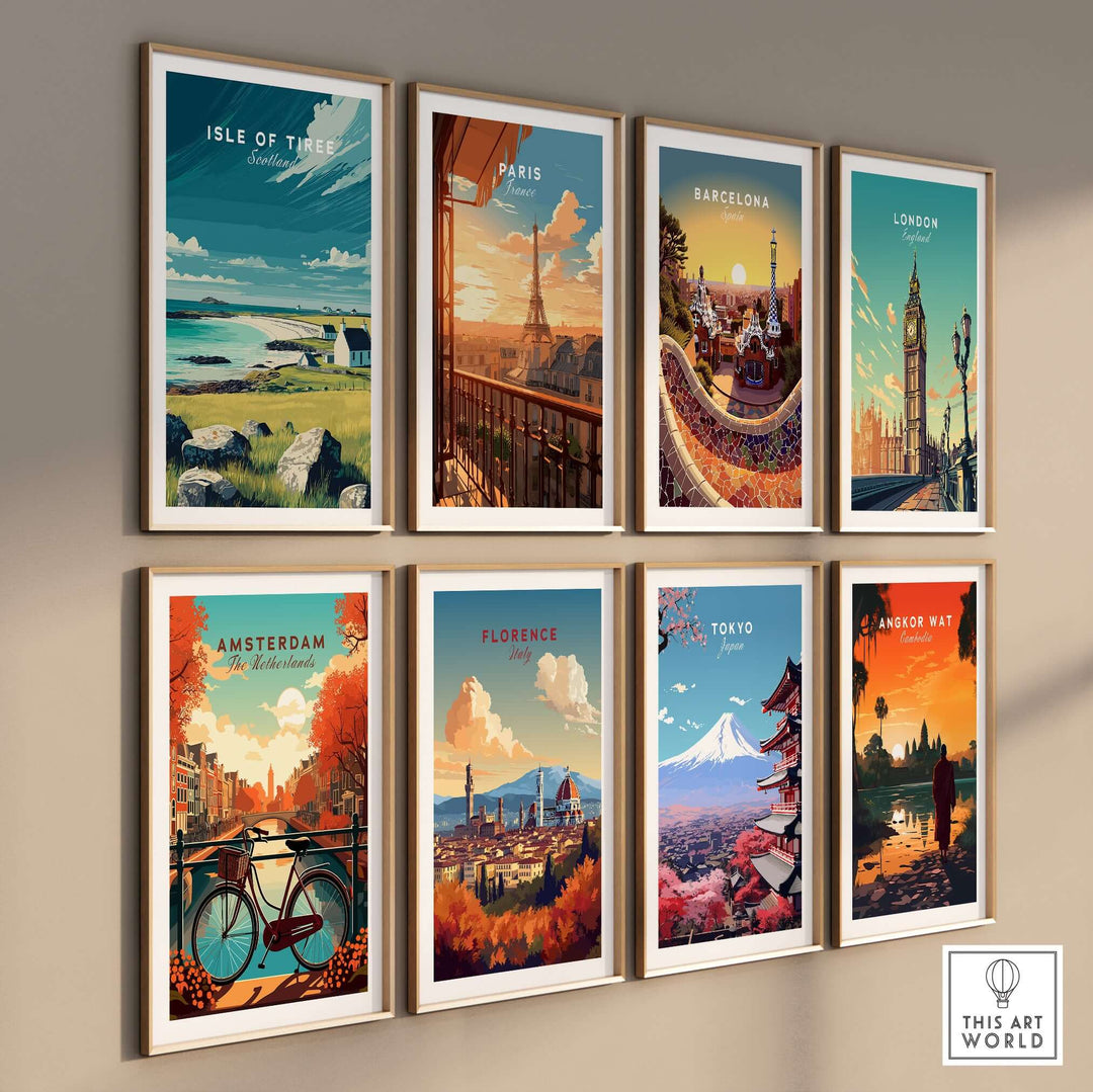 Isle of Tiree Hebridean Sea View Print | Scottish Island Wall Art showcased alongside other city prints on a gallery wall.