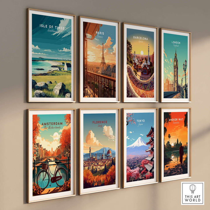 Isle of Tiree Hebridean Sea View Print | Scottish Island Wall Art showcased alongside other city prints on a gallery wall.