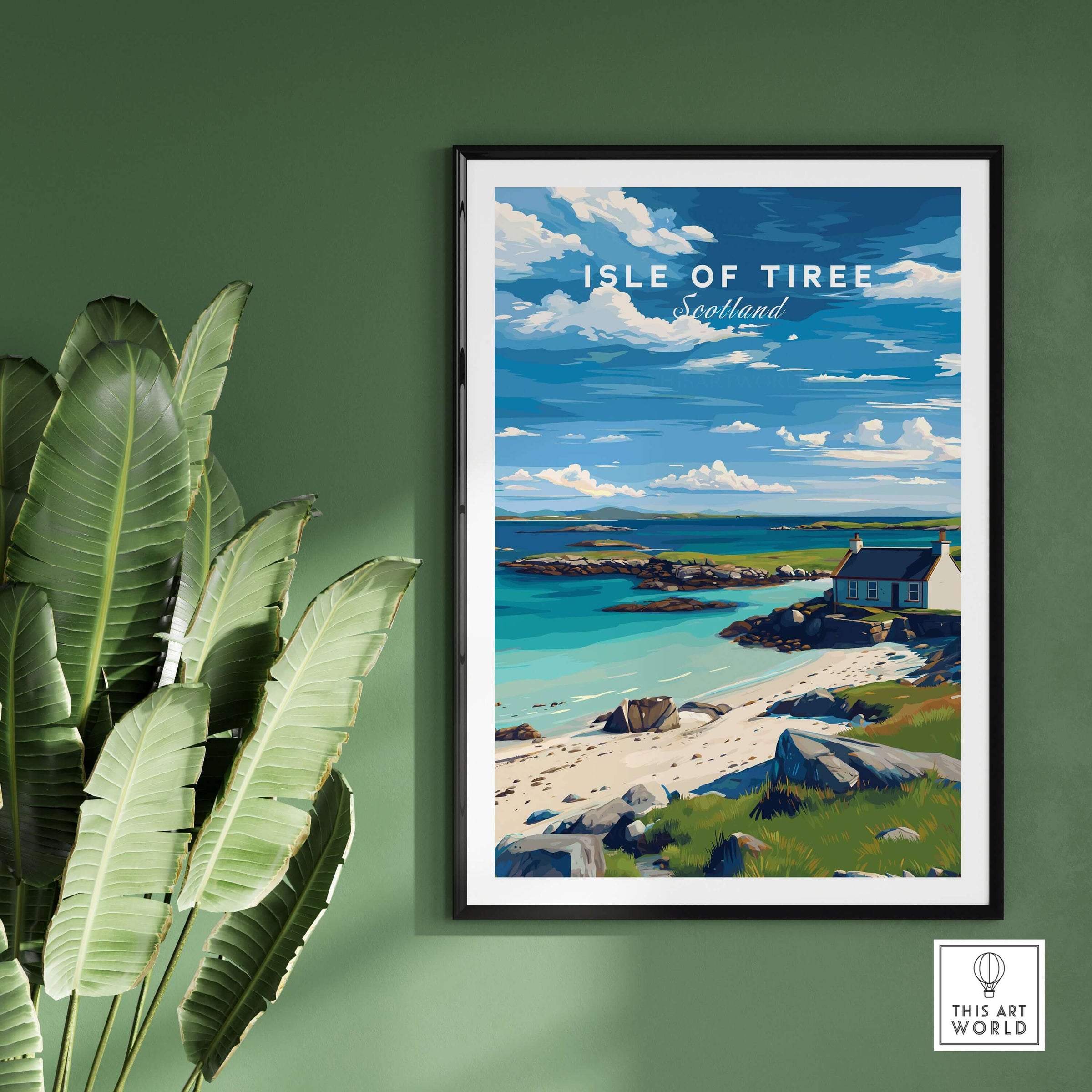 Isle of Tiree Print | Hebridean Island Wall Decor featuring a vibrant coastal scene and serene landscapes.