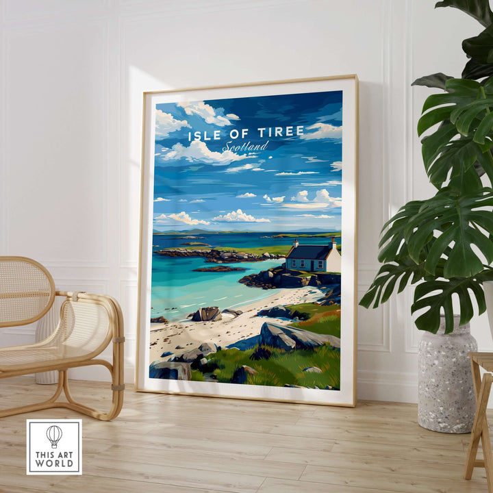 Isle of Tiree Print | Hebridean Island Wall Decor showcasing the serene landscape of Tiree Island in vibrant colors.