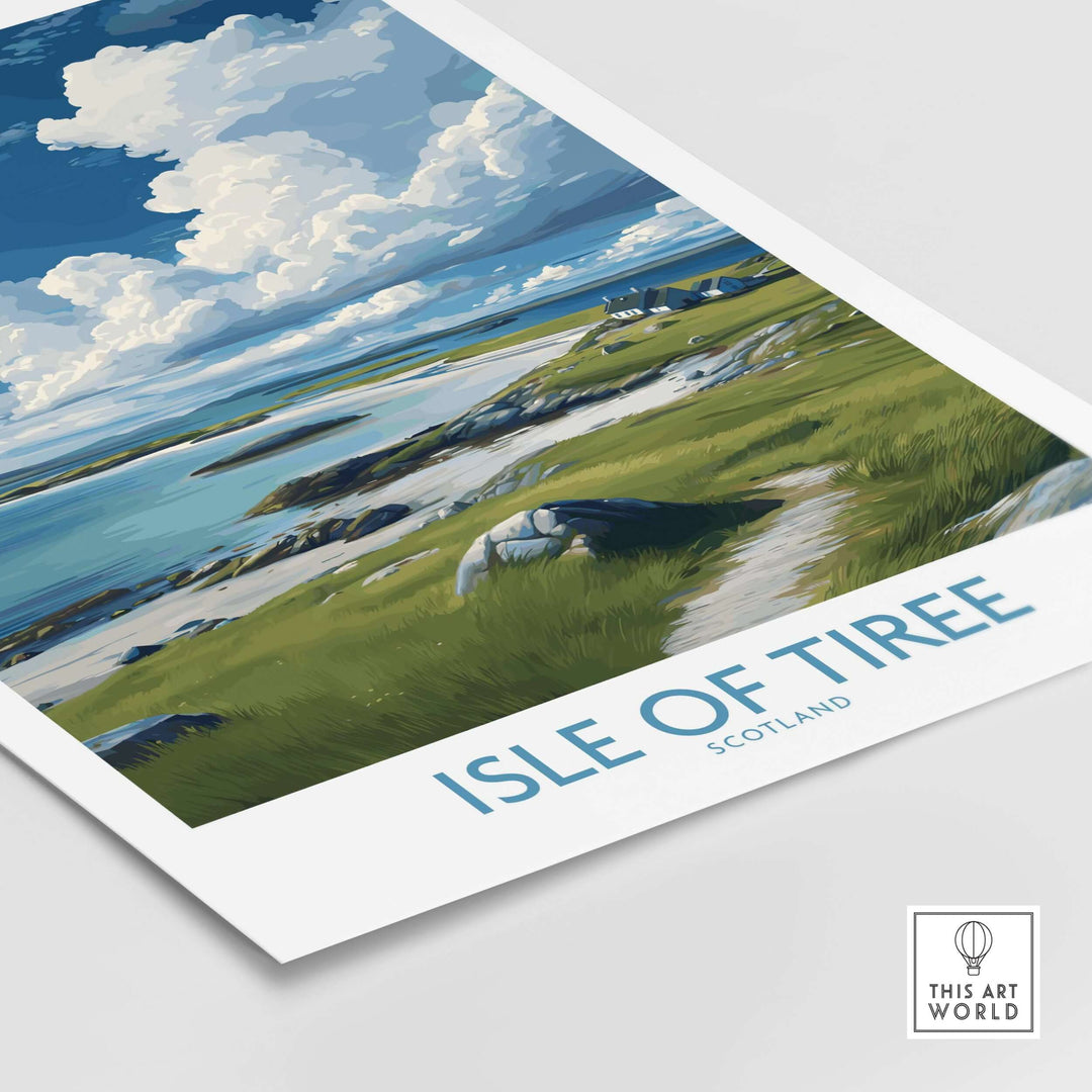 Isle of Tiree Scotland Art Print | Hebridean Landscape Poster featuring serene coastal scenery and dramatic clouds.