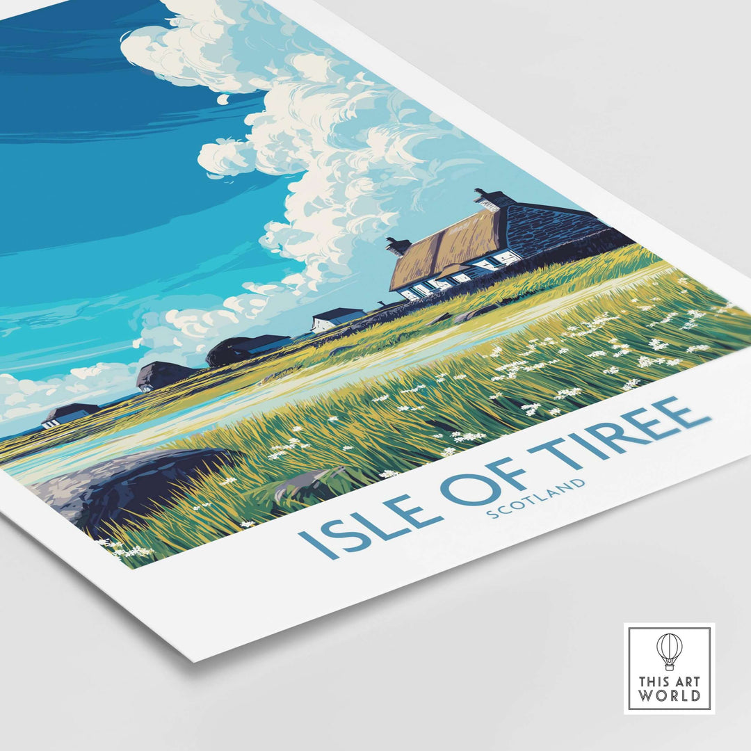 Isle of Tiree Scotland Art Print showcasing the island's landscapes and vibrant skies.