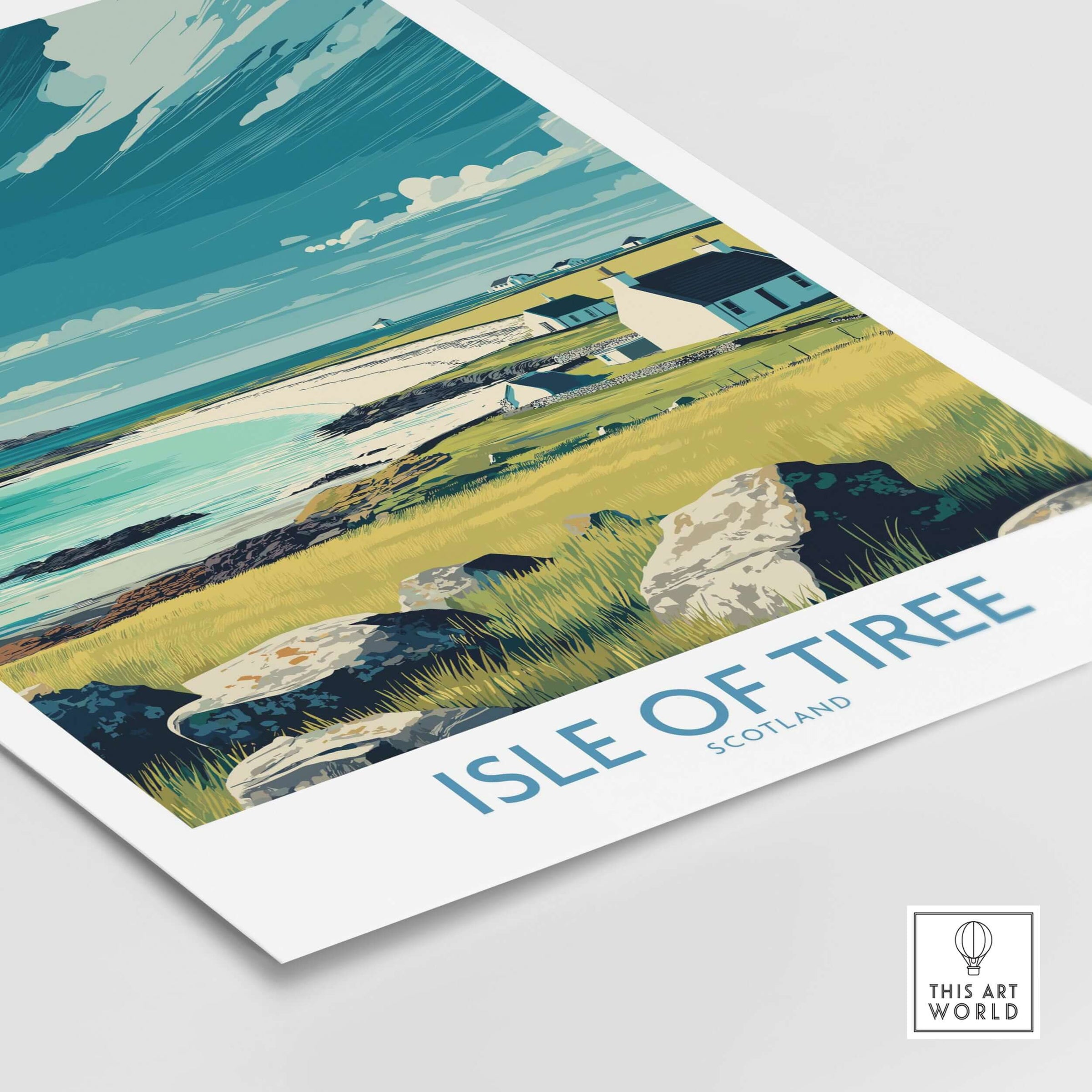 Isle of Tiree Scotland Beach Art Print | Coastal Town View Poster featuring serene coastal landscape.