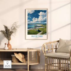 Isle of Tiree Scotland Art Print | Hebridean Landscape Poster displayed in a stylish living room setting.