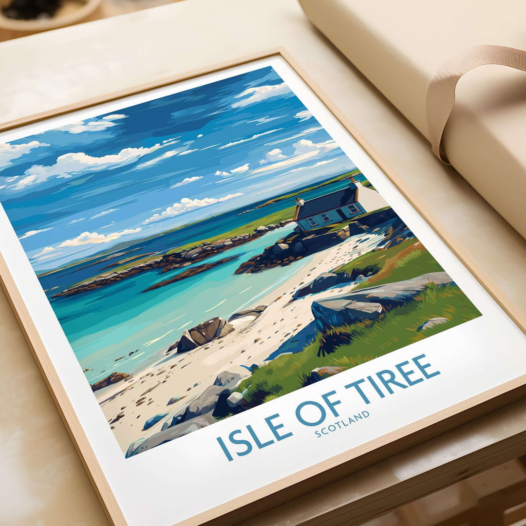 Isle of Tiree Scotland Print showcasing tranquil beach and vibrant landscape of Tiree in Scotland.