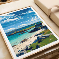 Isle of Tiree Print | Hebridean Island Wall Decor showcasing a serene coastal landscape and charming architecture in Scotland.