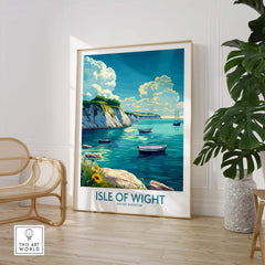 Isle of Wight Art Print showcasing boats and cliffs in vibrant colors, perfect for home decor.