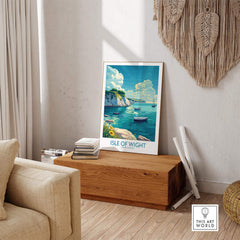 Isle of Wight Art Print showcasing vibrant landscapes and serene waters in a stylish interior setting.
