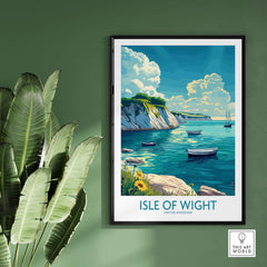Isle of Wight Art Print showcasing beautiful coastal scenery and boats on vibrant blue waters, ideal for home decor.