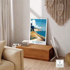 Isle of Wight England Poster showcasing a beautiful coastal landscape in a stylish home setting.