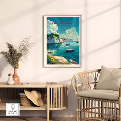 Stunning Isle of Wight Travel Print displayed in a stylish home decor setting with scenic coastal views.