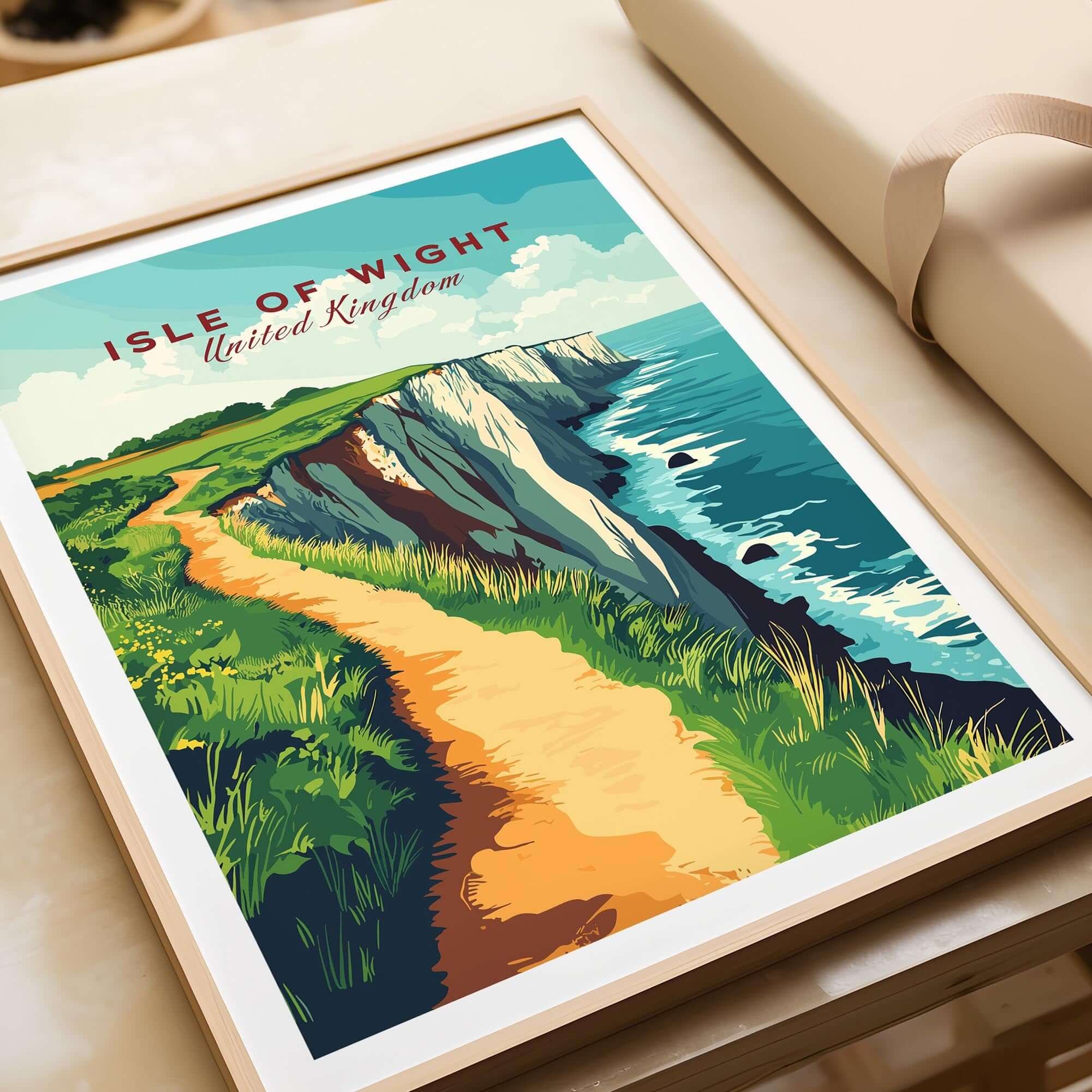 Isle of Wight Wall Art showcasing vibrant coastal cliffs and scenic paths of the Isle of Wight in the United Kingdom.