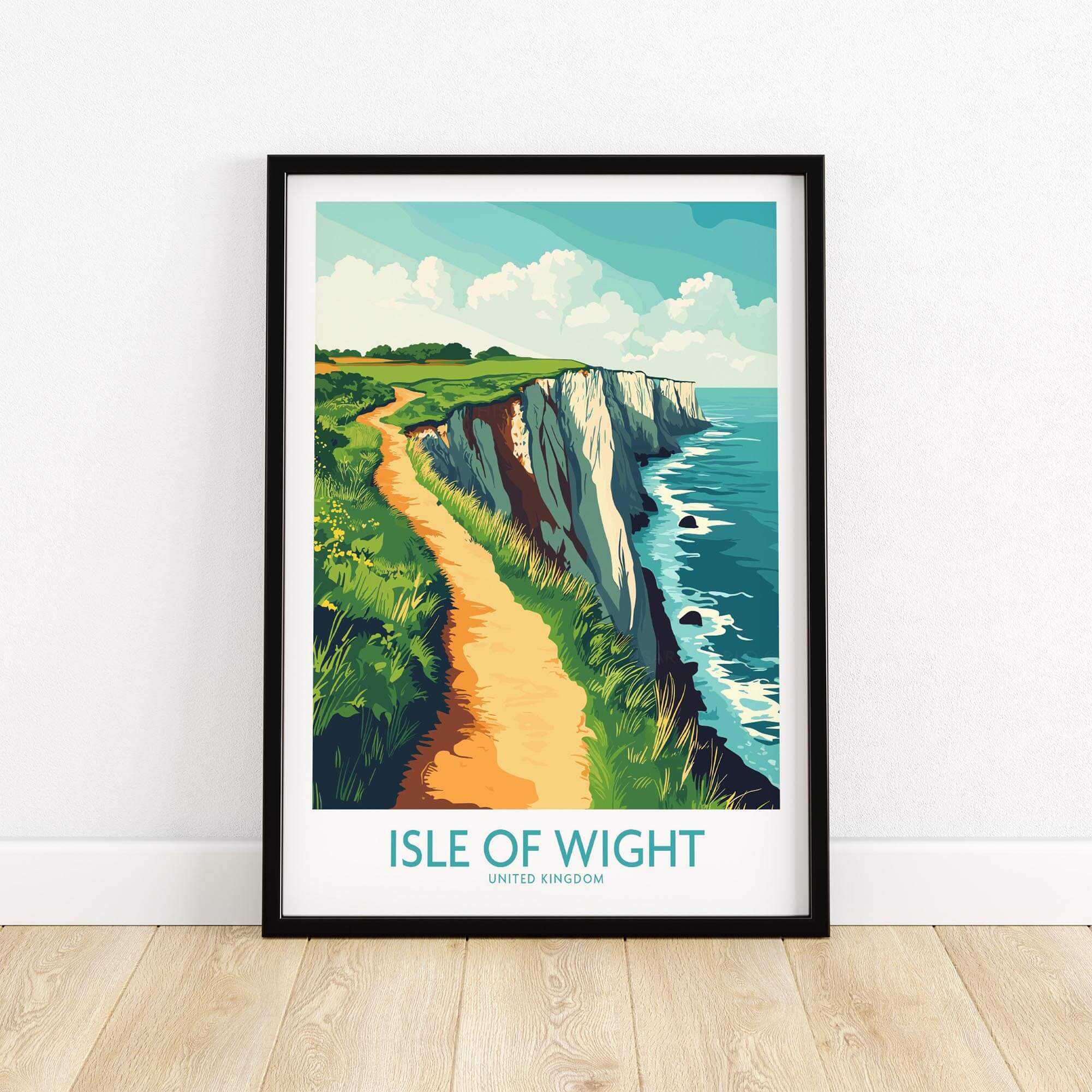 Isle of Wight Wall Art Print featuring coastal cliffs and a scenic path in vibrant colors.