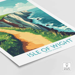 Isle of Wight Wall Art Print featuring coastal cliffs and vibrant landscape in the United Kingdom.