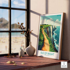 Isle of Wight Wall Art Print showcasing coastal cliffs and a serene beach view, perfect for home decor.