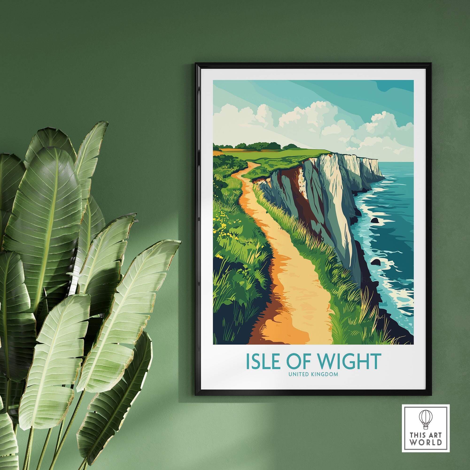 Isle of Wight Wall Art Print featuring coastal cliffs and a scenic pathway.