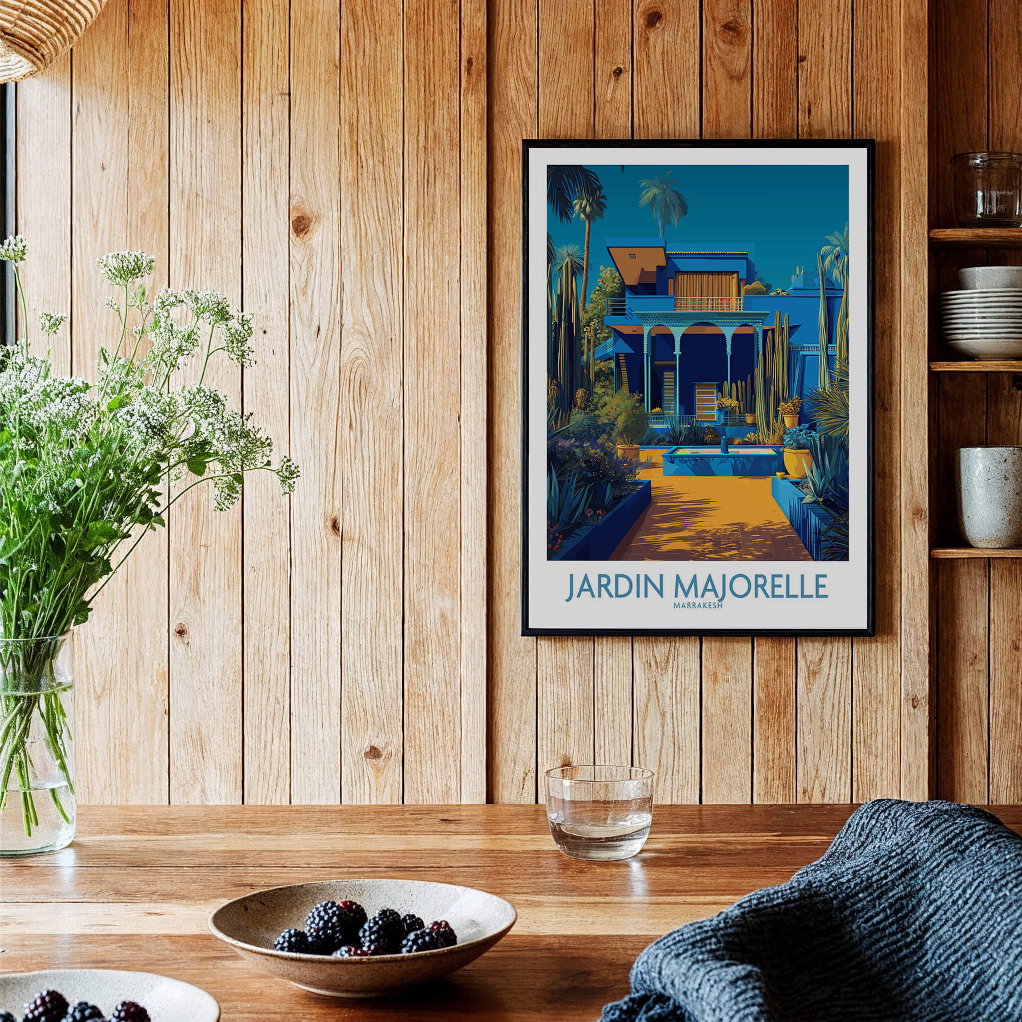 Jardim Majorelle Marrakech Posters | Majorelle Blue Architecture Canvas Print showcasing vibrant Moroccan design.