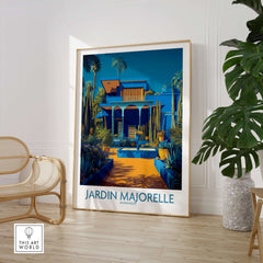 Jardim Majorelle Marrakech Posters | Majorelle Blue Architecture Canvas Print in a stylish interior setting.