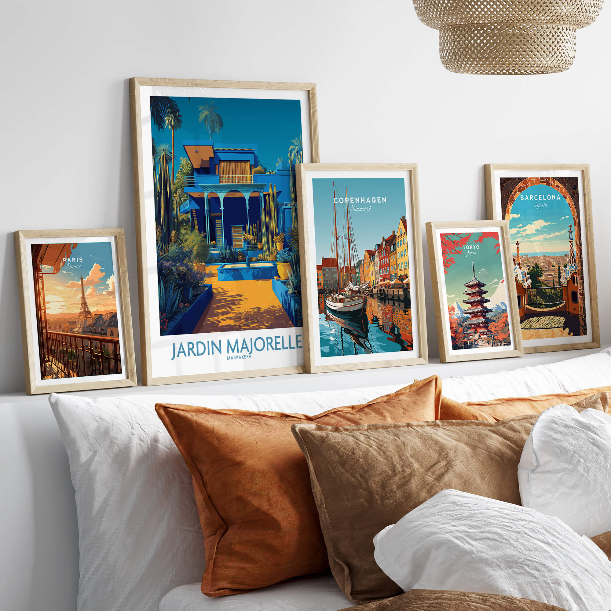 Jardim Majorelle Marrakech Posters | Majorelle Blue Architecture Canvas Print displayed among other city posters.