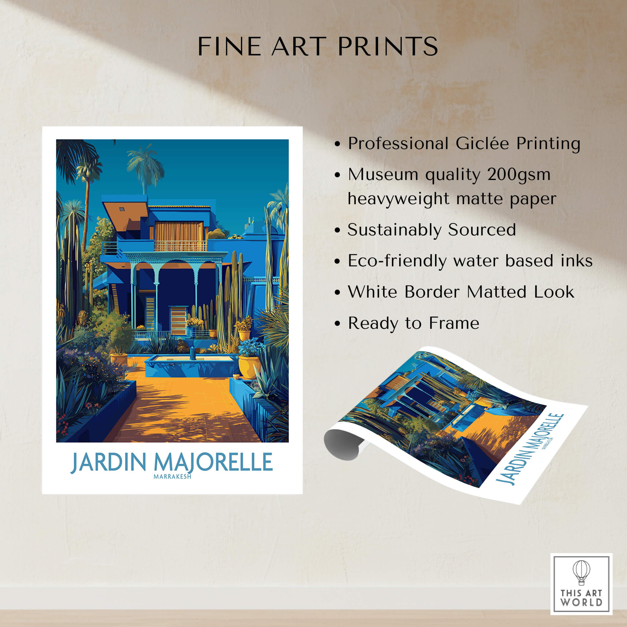 Jardim Majorelle Marrakech Posters | Majorelle Blue Architecture Canvas Print featuring professional Giclée printing.