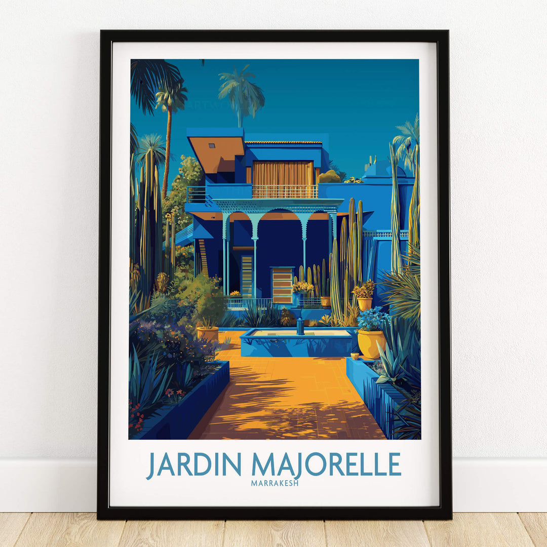 Jardim Majorelle Marrakech Posters | Majorelle Blue Architecture Canvas Print featuring blue architecture and botanical gardens.