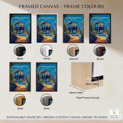 Jardim Majorelle Marrakech Wall Art Print | Moroccan Garden Travel Posters framed in various colors.
