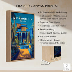 Jardim Majorelle Marrakech Wall Art Print | Moroccan Garden Travel Posters framed canvas print showcasing vibrant design.