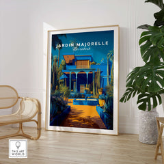 Jardim Majorelle Marrakech Wall Art Print | Moroccan Garden Travel Posters in a stylish indoor setting.
