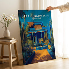 Jardim Majorelle Marrakech Wall Art Print | Moroccan Garden Travel Posters showcases vibrant colors and exotic plants.