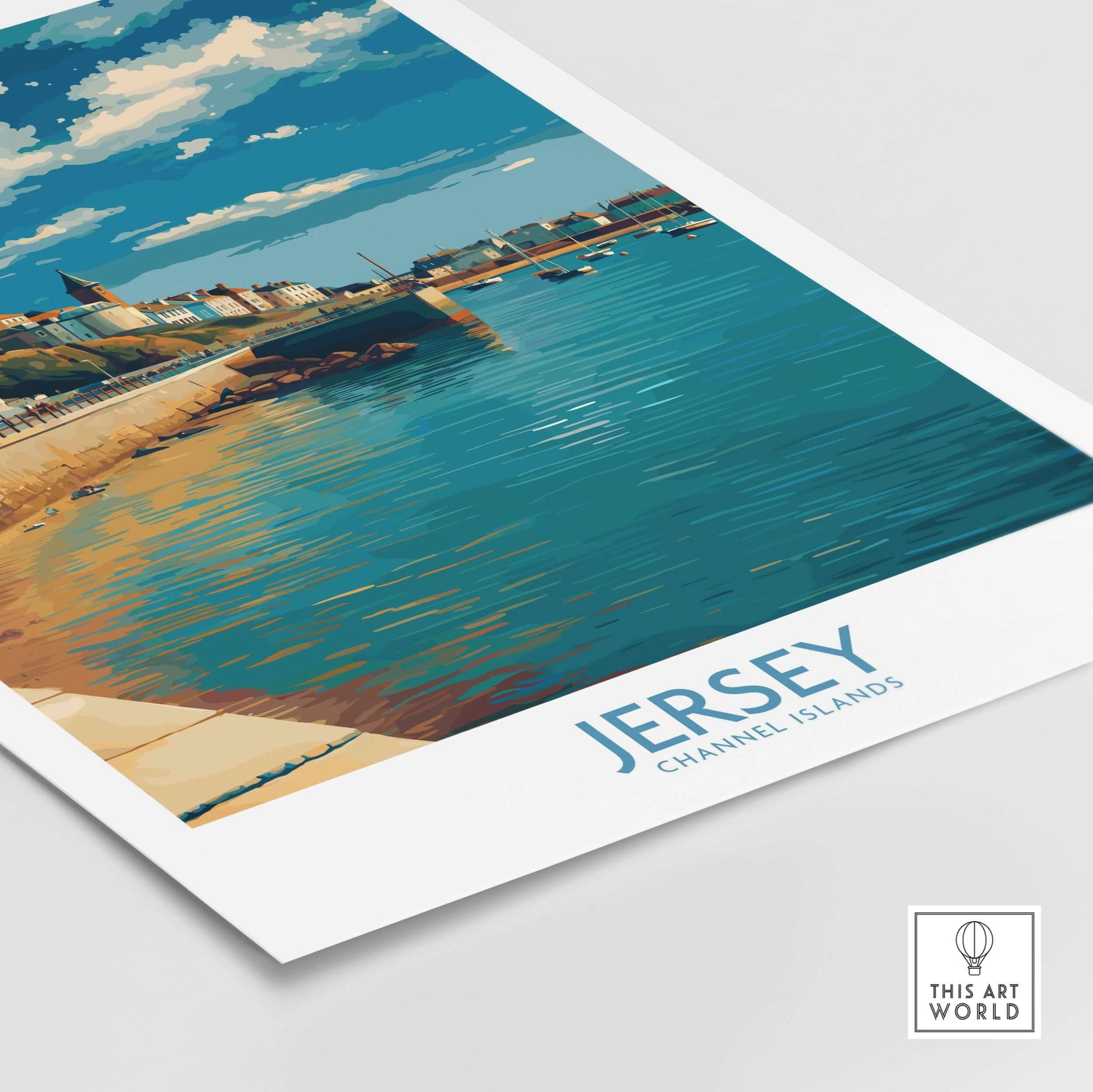 Jersey Channel Islands Harbour Promenade Art Print | St Helier Coastal Poster showcasing vibrant waterfront scene.