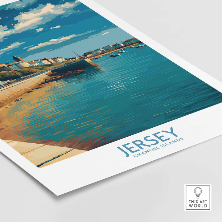Jersey Channel Islands Harbour Promenade Art Print | St Helier Coastal Poster showcasing vibrant waterfront scene.